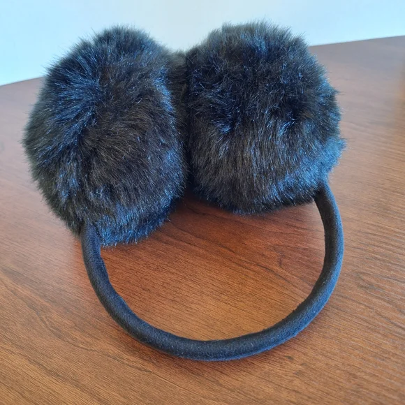 Black Faux Fur Earmuffs, OS Very Good Condition - Picture 4 of 4